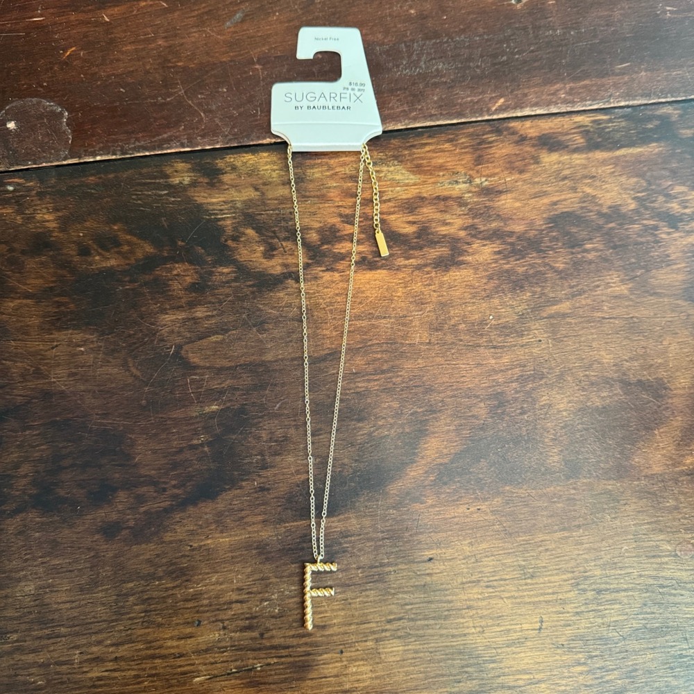 NEW Sugarfix by Baublebar Gold Tone Initial‎ F Pendant Necklace - Nickel Free